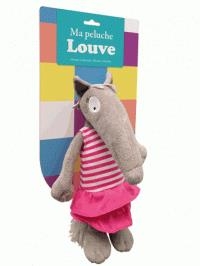 Peluche P'tite Louve - Habillée Robe Rayée Rose | Peluche et marionnette