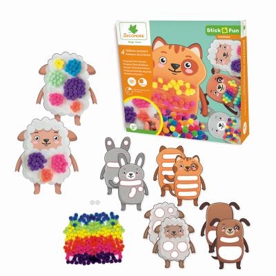 Stick'N Fun - Petit modèle 4 Tableaux Pompons - Animaux de la ferme | Bricolage divers