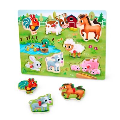 B.Woody - Casse-tête de bois "Peek & Explore" 8 pièces - Animaux de la ferme | Puzzle en bois