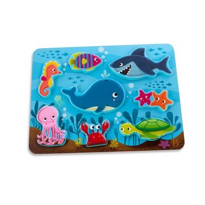 B.Woody - Casse-tête Chunky "Peek & Explore" 8 pièces - Sous la mer | Puzzle en bois