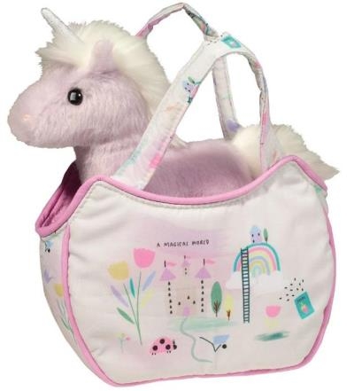 Peluche - Licorne mauve dans un sac | Peluche et marionnette