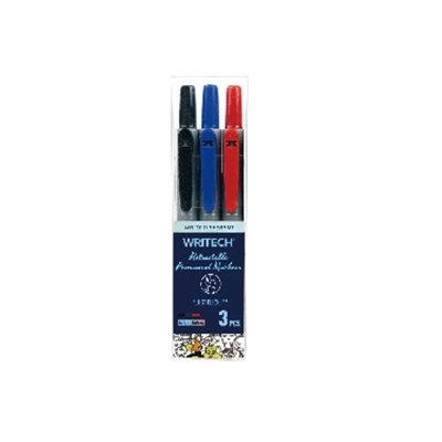 Ens. de 3 marqueurs permanents rétractables pointe fine (noir,bleu,rouge) | Marqueurs, nettoyeur a tableau blanc