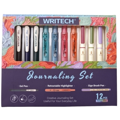 Ensemble d'écriture pour journal 12 pcs ( Surligneurs, stylos pinceaux, stylos gel) - Vintage | Stylos