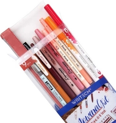 Ensemble d'écriture / Journal Kit 9pcs - Rouge/Rose | Stylos