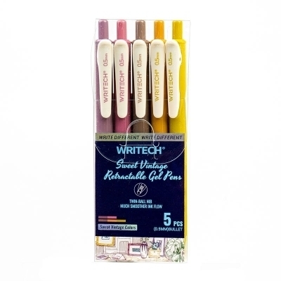 Emballage de 5 stylos gel rétractables 0.5mm VINTAGE - Terre | Stylos