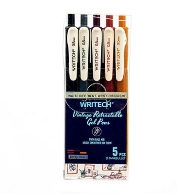 Emballage de 5 stylos gel rétractables 0.5mm VINTAGE - Rétro | Stylos