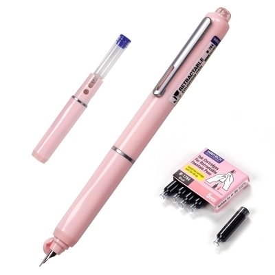 Plume fontaine rétractable (rose) + 5 recharges | Stylos