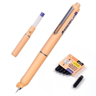 Plume fontaine rétractable (orange) + 5 recharges | Stylos