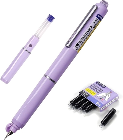 Plume fontaine rétractable (Violet) + 5 recharges | Stylos