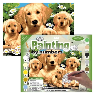 Peinture à numéros junior large - Golden Retriever et chiots | Peinture à numéro & peinture de diamant (Diamond Painting)