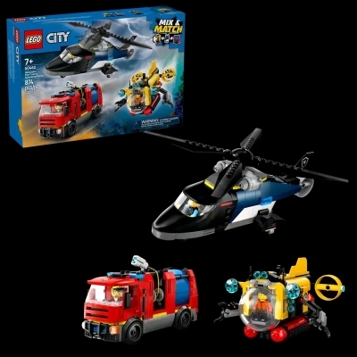 LEGO : City - Ensemble hélicoptère, camion de pompiers et sous-marin | LEGO®