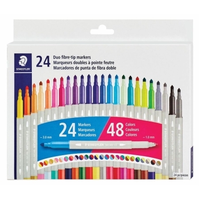 Stylos à pointe double en fibre  | Crayons de couleur, feutres  et craies