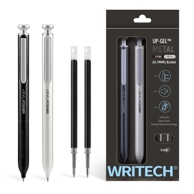 Ens. de 2 stylos UP-GEL Métal + 2 recharges -Encre noir ( noir-blanc) | Stylos