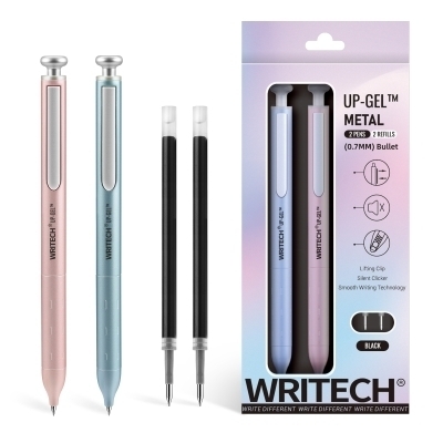 Ensemble de 2 stylos UP-Gel Métal rose et bleu incluant 2 recharges - Encre noire  | Stylos