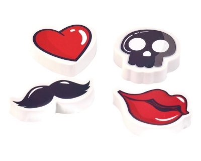 Efface - Formes Coeur/Moustache/Bisou | Crayons , mines, effaces