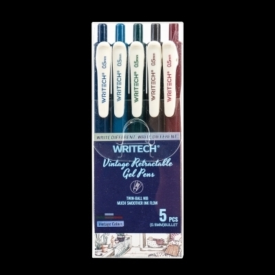 Emballage de 5 stylos gel rétractables 0.5mm VINTAGE - Classique | Stylos