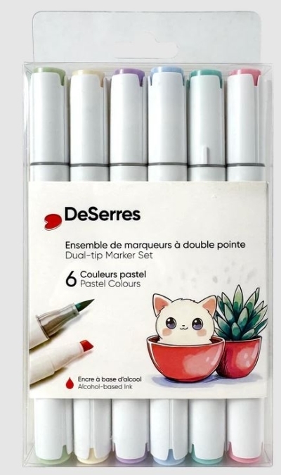 ensemble marqueurs alcool double pointe couleurs pastels - 6 pièces | Crayons de couleur, feutres  et craies