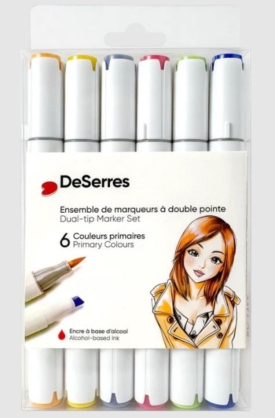 ensemble marqueurs alcool double pointe couleurs primaires - 6 pièces | Crayons de couleur, feutres  et craies