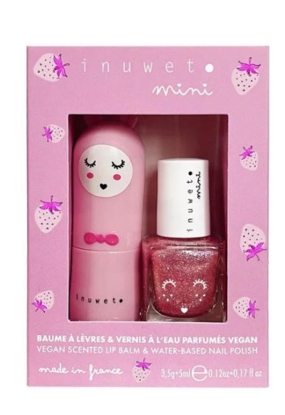 coffret duo baume à lèvres + vernis rose clair fraise | Cadeau