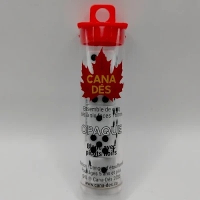 Tube de 5 dés à six faces 16mm - blanc avec picots noirs | Jeux de cartes et de dés classiques