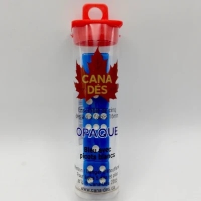 Tube de 5 dés à six faces 16mm - bleu avec picots blancs | Jeux de cartes et de dés classiques