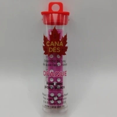 Tube de 5 dés à six faces 16mm - rose avec picots noirs | Jeux de cartes et de dés classiques