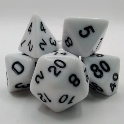 Kit de dés polyédriques – opaque – blanc avec chiffres noirs | Jeux de cartes et de dés classiques